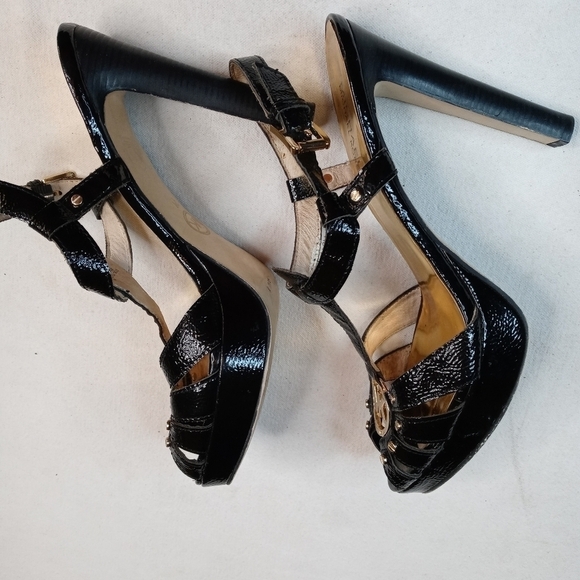 Michael Kors Black Patent Lthr Platform Open Toe B - Picture 4 of 10